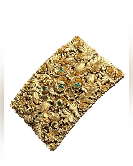 Vintage early plastic finely detailed gold flower belt buckle Greenbaum