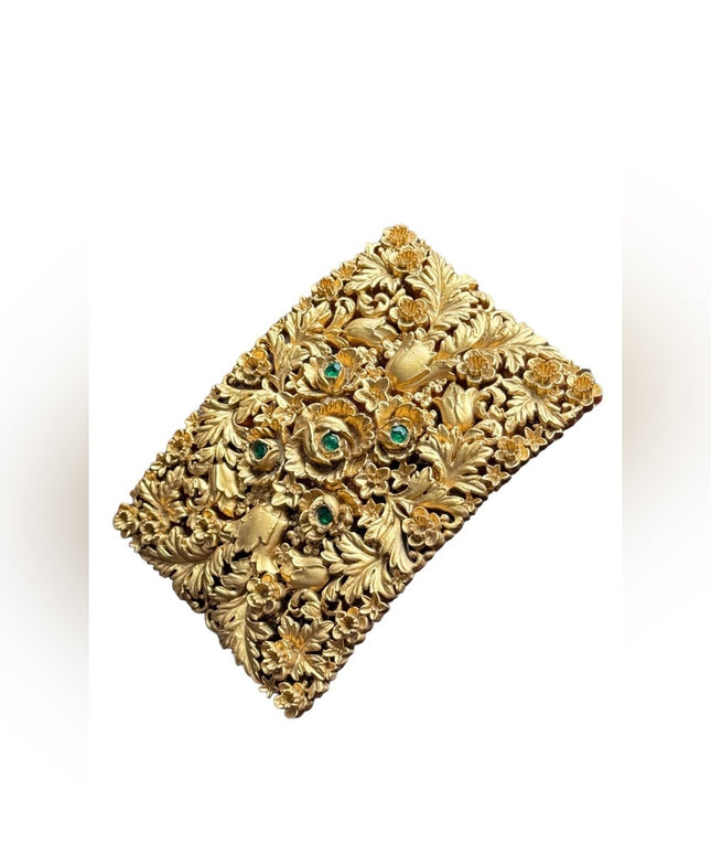 Vintage early plastic finely detailed gold flower belt buckle Greenbaum