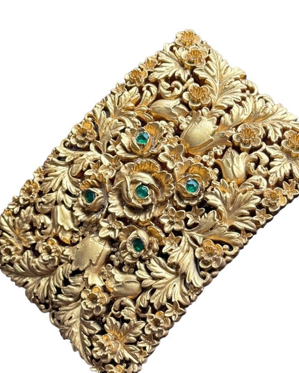Vintage early plastic finely detailed gold flower belt buckle Greenbaum
