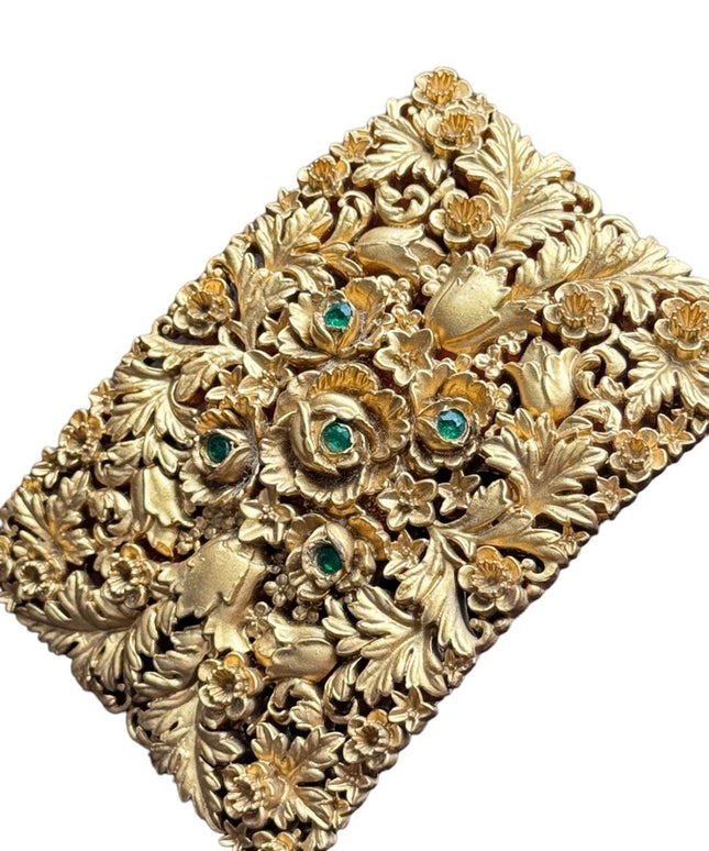 Vintage early plastic finely detailed gold flower belt buckle Greenbaum