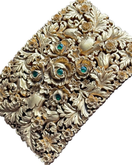 Vintage early plastic finely detailed gold flower belt buckle Greenbaum