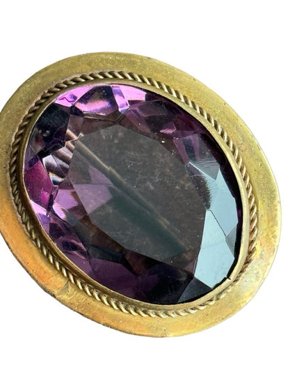 Antique art deco early 1900s large purple paste glass stunning pinchbeck brooch