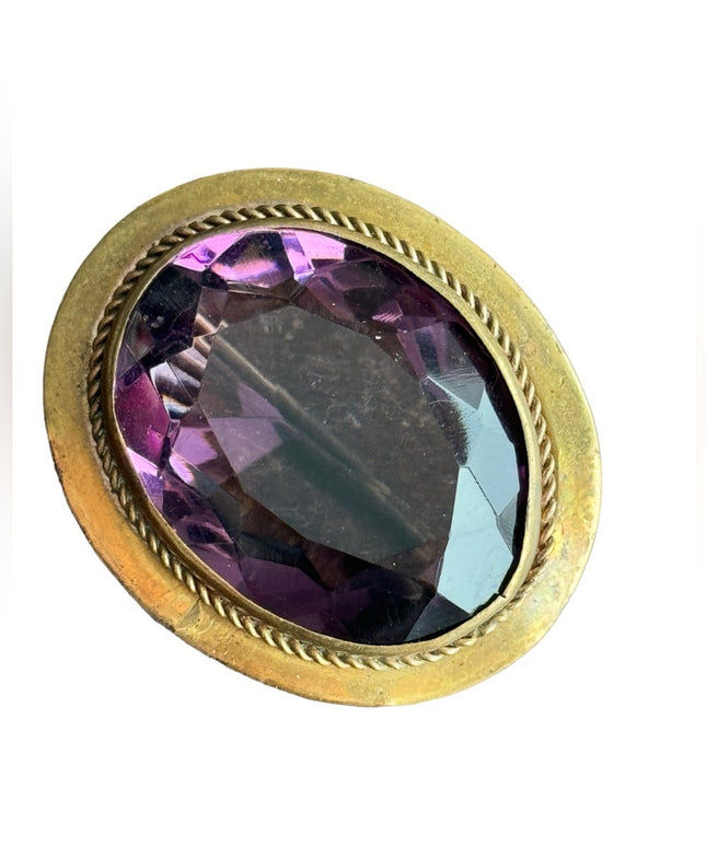 Antique art deco early 1900s large purple paste glass stunning pinchbeck brooch