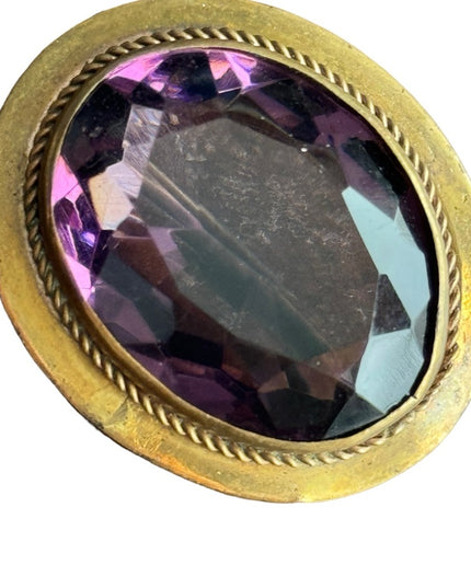 Antique art deco early 1900s large purple paste glass stunning pinchbeck brooch