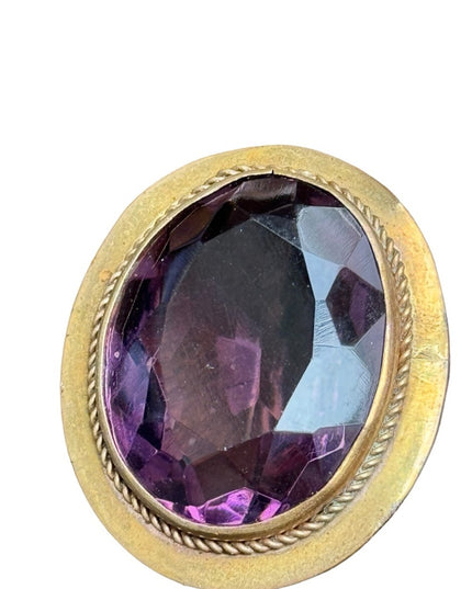 Antique art deco early 1900s large purple paste glass stunning pinchbeck brooch