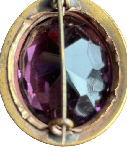 Antique art deco early 1900s large purple paste glass stunning pinchbeck brooch