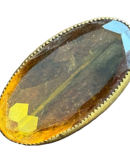 Antique Amber paste glass pinchbeck early 1900s art deco brooch