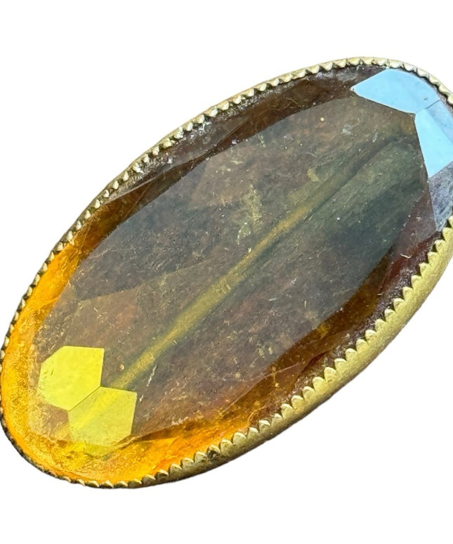 Antique Amber paste glass pinchbeck early 1900s art deco brooch