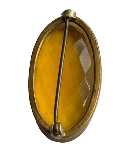 Antique Amber paste glass pinchbeck early 1900s art deco brooch