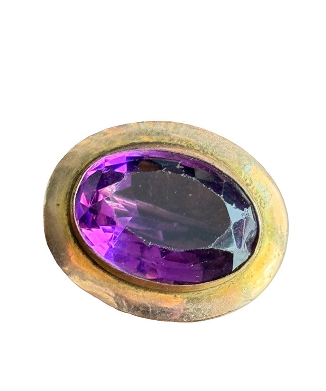 Antique gold pinchbeck purple paste glass small brooch