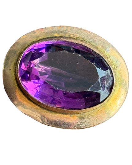 Antique gold pinchbeck purple paste glass small brooch
