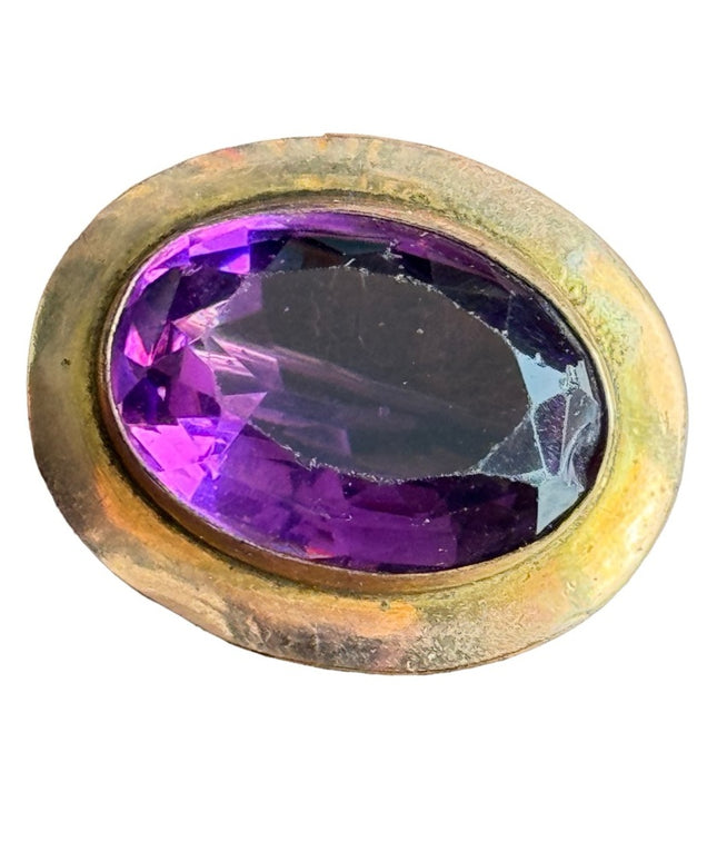 Antique gold pinchbeck purple paste glass small brooch