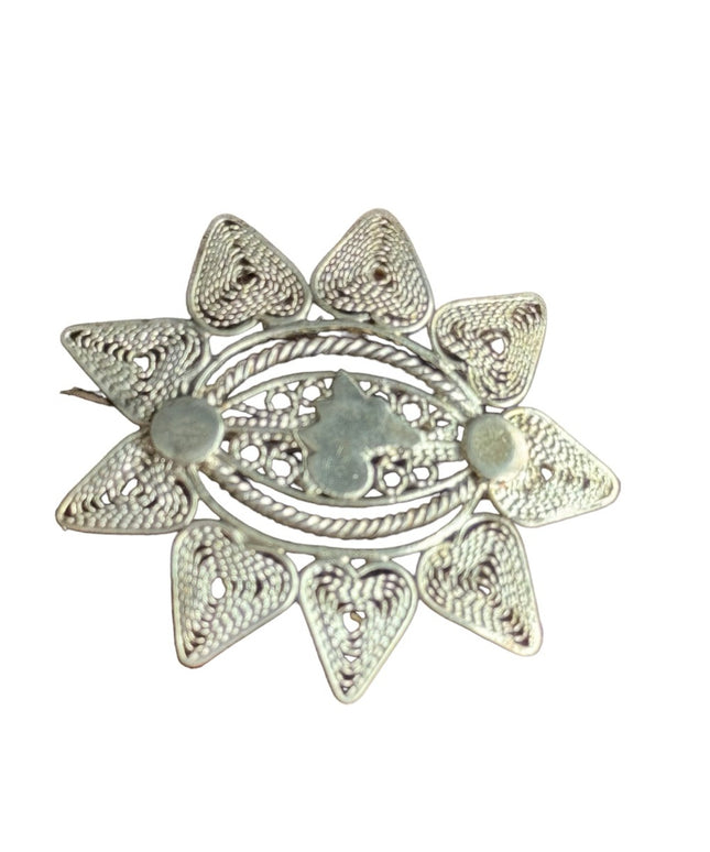 Antique silver filagree 800 fancy starburst brooch