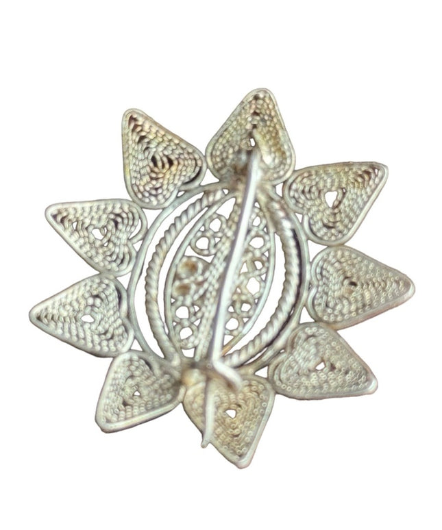 Antique silver filagree 800 fancy starburst brooch