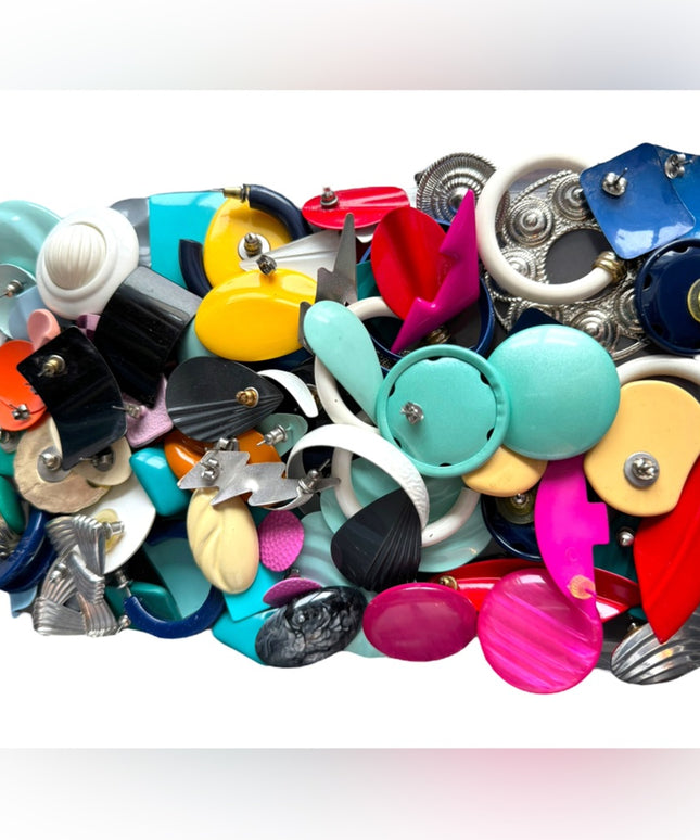 Vintage 1970s Lot of metal and plastic funky colorful earrings pierced clip on