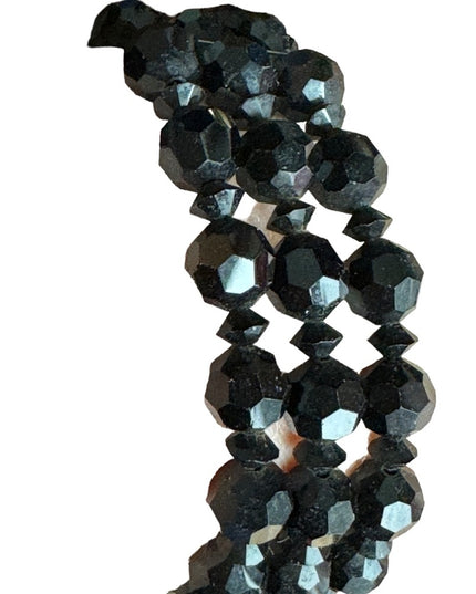 Vintage 1960s LOT black crystal glass bracelet cuff & clip on earrings