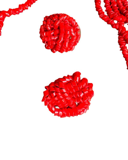 Vintage 1960s Red glass chip multi strand fancy necklace & earrings