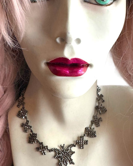 Antique art deco butterfly cut steel stunning Victorian link necklace