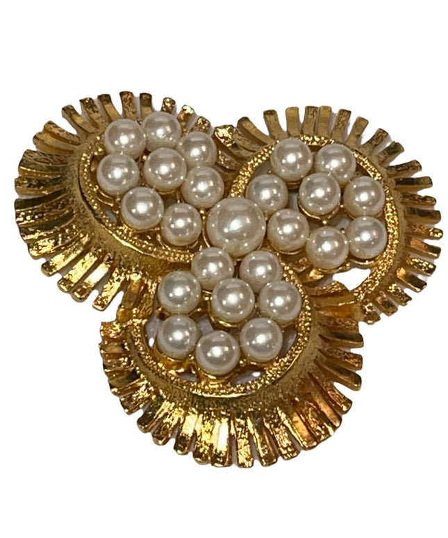 Vintage gold tone & faul pearl ornate spiral brooch CORO