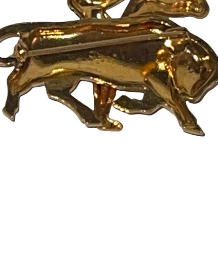 Vintage Damascene bull fighter gold plated brooch with enamel