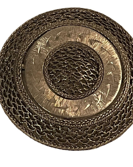 - Large silver finish round ornate brooch vintage