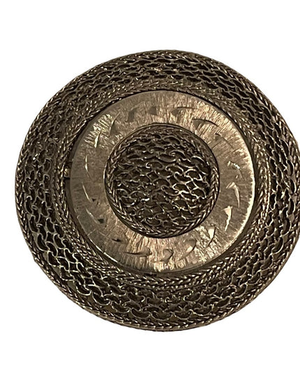- Large silver finish round ornate brooch vintage