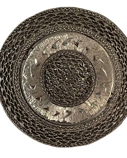 - Large silver finish round ornate brooch vintage