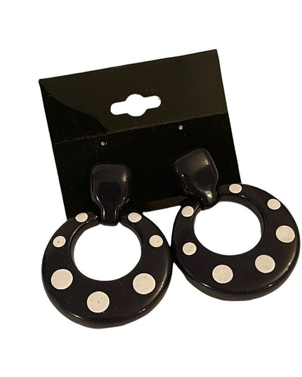 Vintage black and White polka dot resin plastic chunky earrings dangle