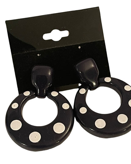 Vintage black and White polka dot resin plastic chunky earrings dangle