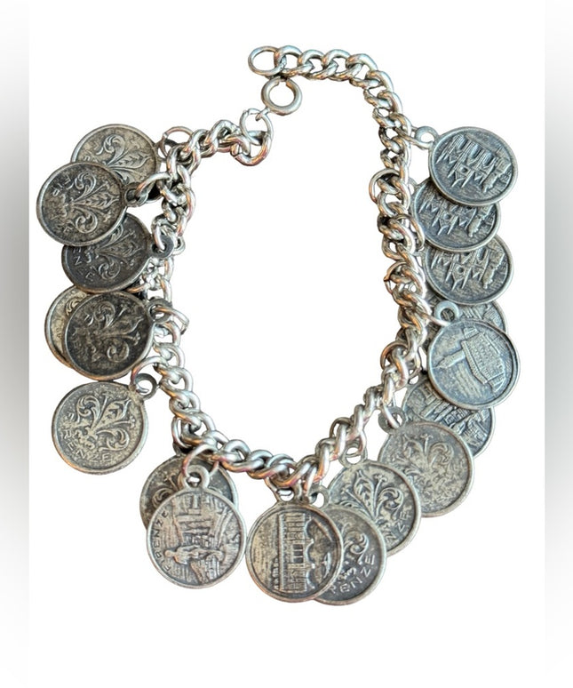 Vintage Firenze Italy Souvenier coin bracelet Le Fleur symbols