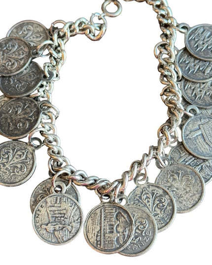 Vintage Firenze Italy Souvenier coin bracelet Le Fleur symbols