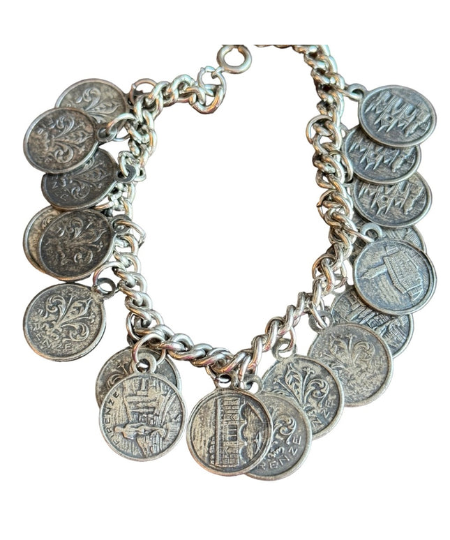 Vintage Firenze Italy Souvenier coin bracelet Le Fleur symbols