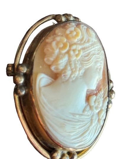 Vintage pinchbeck antiqued gold finish fancy carved shell lady CAMEO brooch
