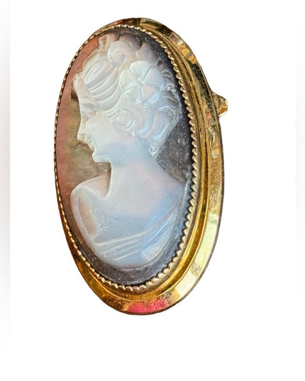 Vintage 12k gold filled Catamore Carved abalone MOP fancy oval CAMEO brooch