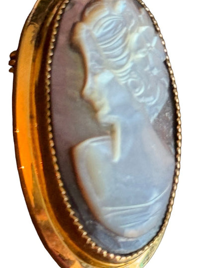 Vintage 12k gold filled Catamore Carved abalone MOP fancy oval CAMEO brooch