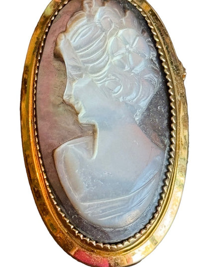 Vintage 12k gold filled Catamore Carved abalone MOP fancy oval CAMEO brooch