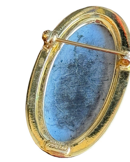 Vintage 12k gold filled Catamore Carved abalone MOP fancy oval CAMEO brooch