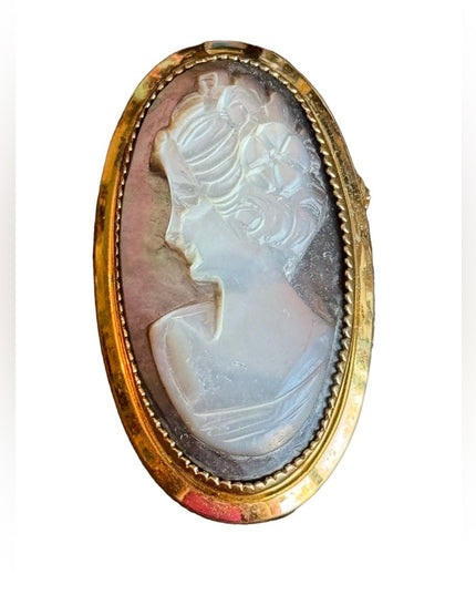 Vintage 12k gold filled Catamore Carved abalone MOP fancy oval CAMEO brooch