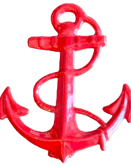 Vintage red nautical anchor metal brooch