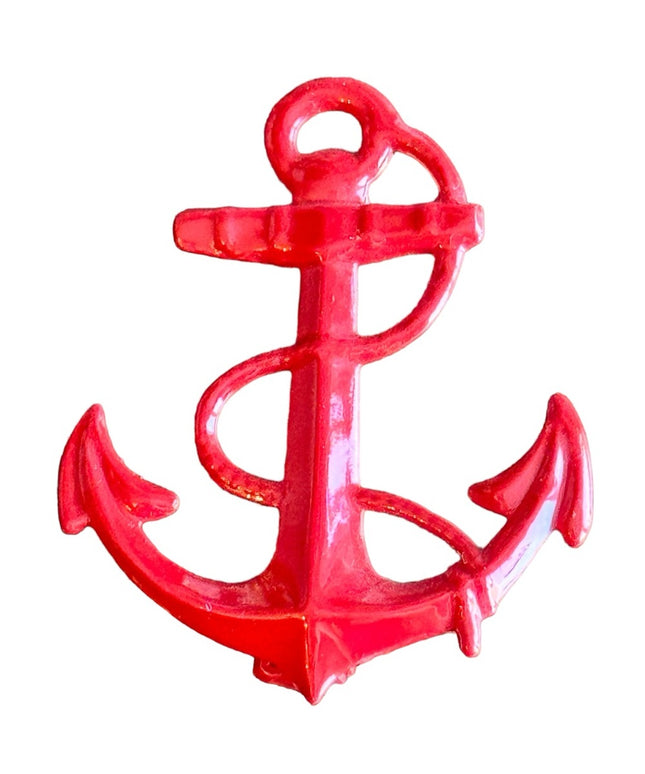 Vintage red nautical anchor metal brooch