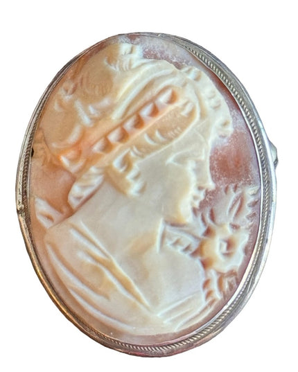 Vintage 800 silver shell carnelian cameo brooch necklace pendant hand carved