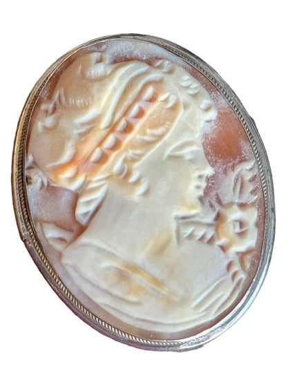Vintage 800 silver shell carnelian cameo brooch necklace pendant hand carved