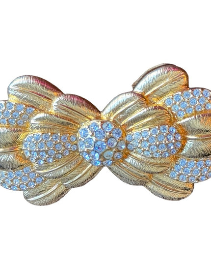 Gold rhinestone Swarovski crystal authentic bow brooch