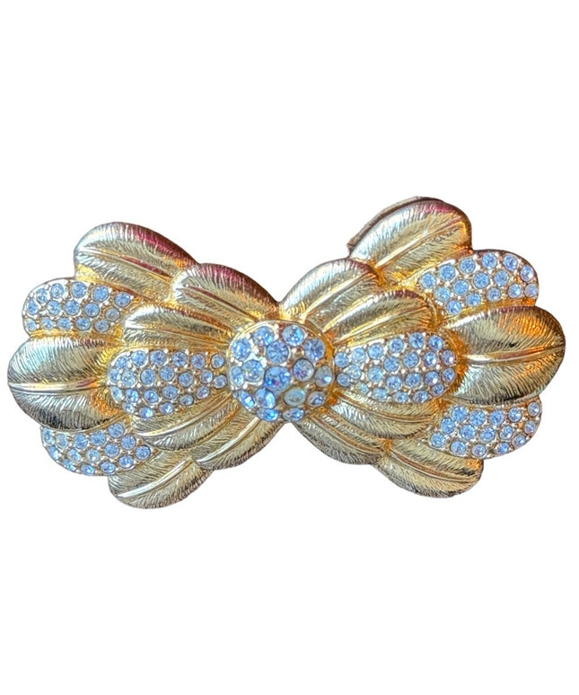 Gold rhinestone Swarovski crystal authentic bow brooch