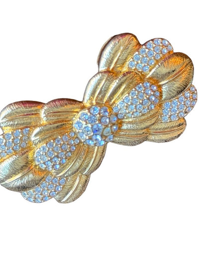 Gold rhinestone Swarovski crystal authentic bow brooch