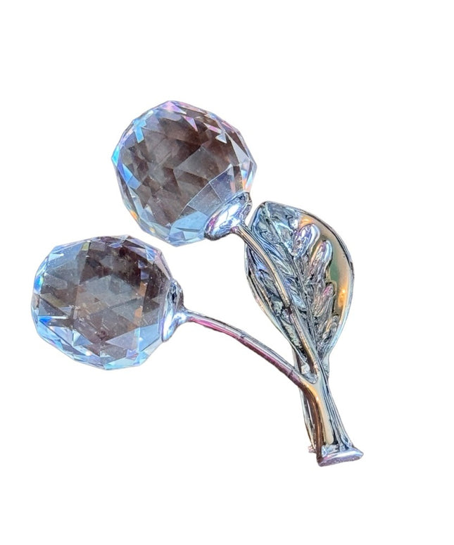 Swarovski authentic clear crystal silver rhodium plated cherry flower brooch