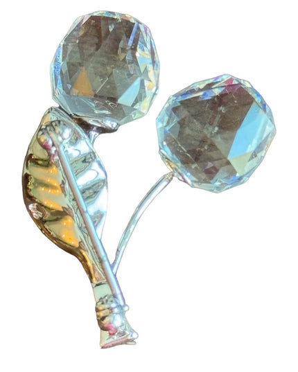 Swarovski authentic clear crystal silver rhodium plated cherry flower brooch