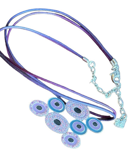 Lovely Swarovski authentic purple & pink crystal rhinstone neckkace on leather