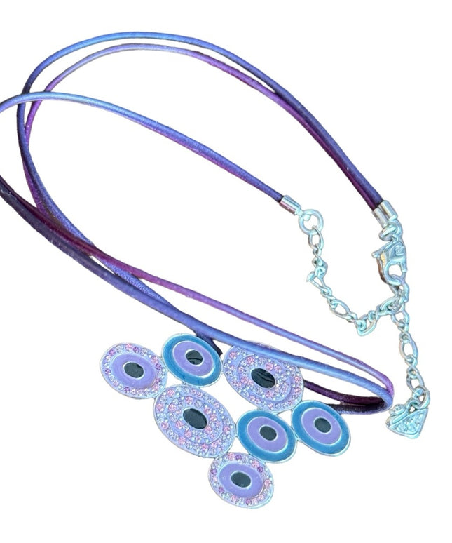 Lovely Swarovski authentic purple & pink crystal rhinstone neckkace on leather