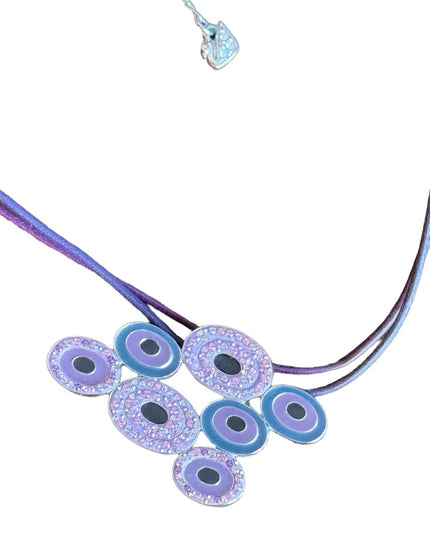 Lovely Swarovski authentic purple & pink crystal rhinstone neckkace on leather